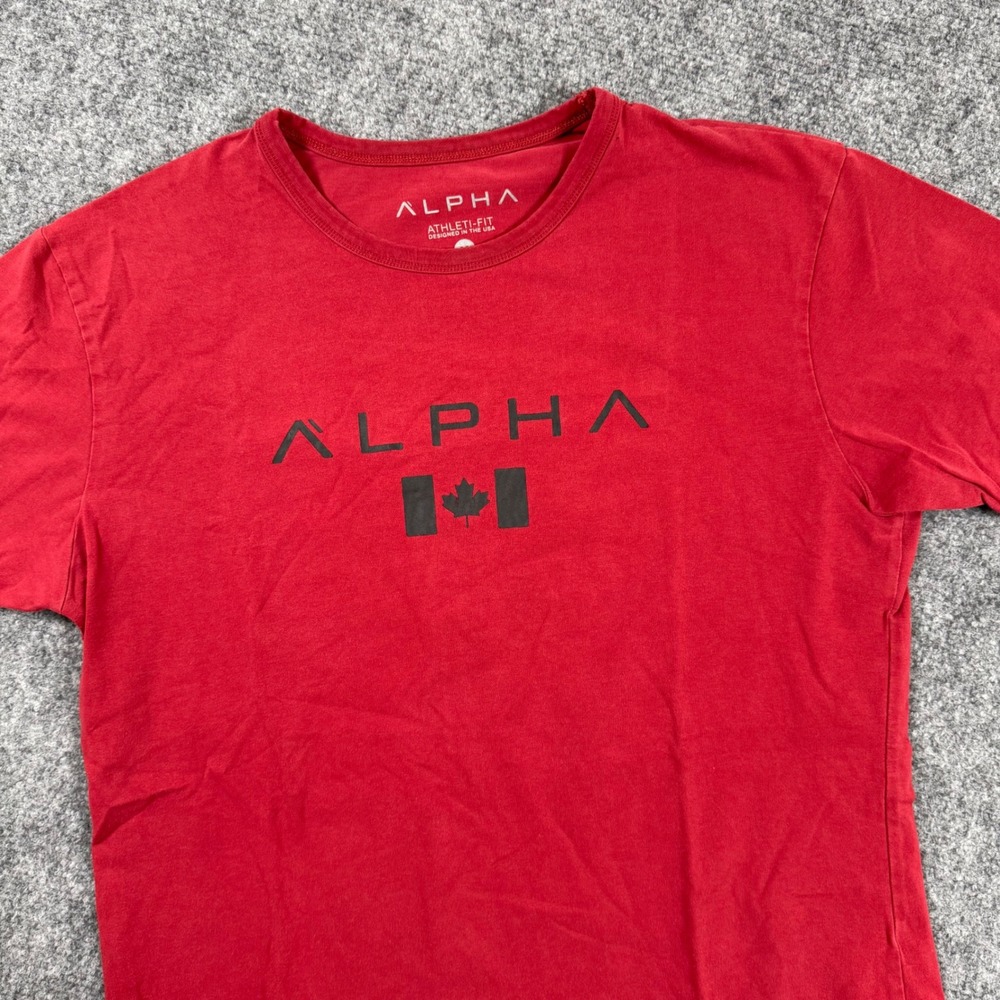 Alpha T-Shirt Medium Red Athleti-Fit Canada Flag Graphic Short Sleeve Flaw Men's
